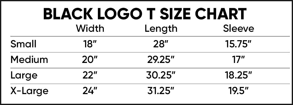 Black Logo T Size Chart