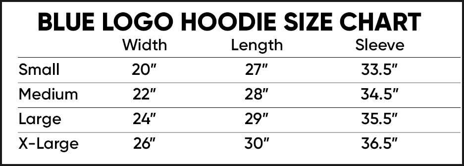 Blue Hoodie Size Chart