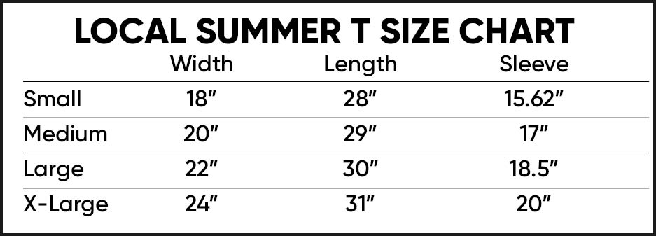 Local Summer T Size Chart